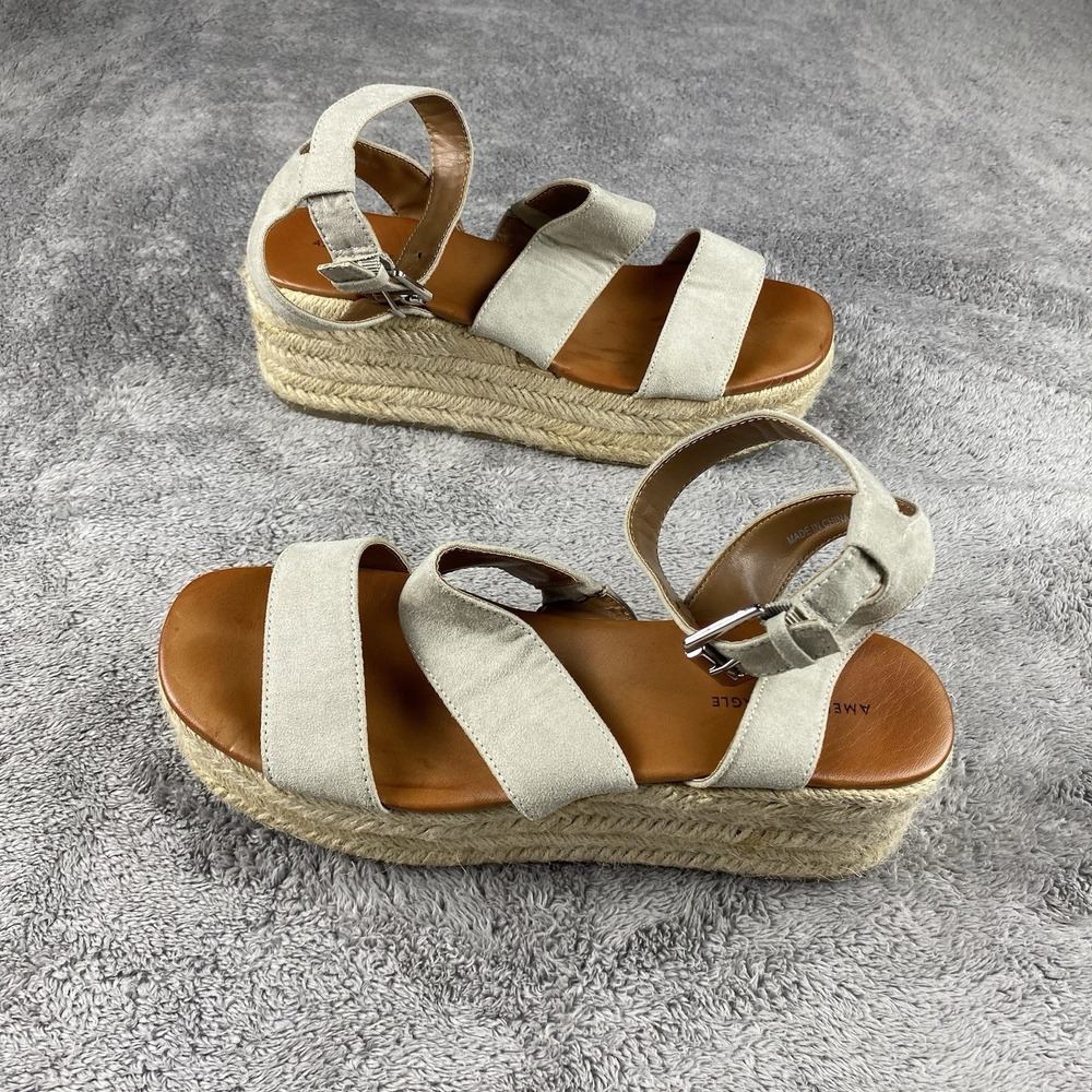 American Eagle Espadrille Platform Sandals  Womens Size 7‎ Faux Suede Beige